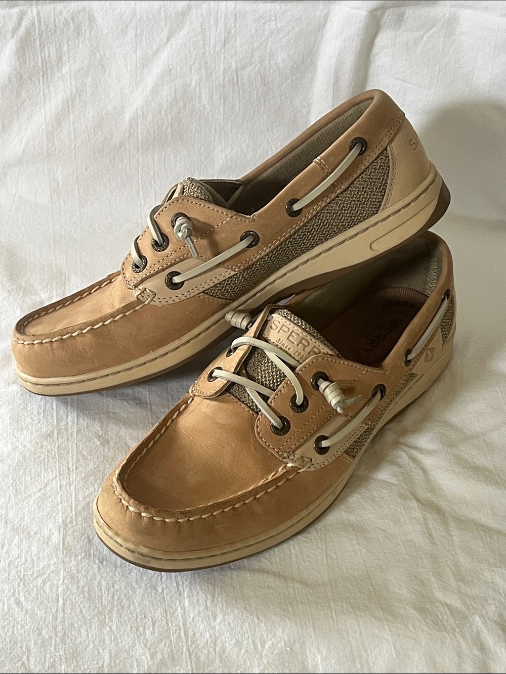 Sperry Tan & Beige Leather Mesh Boat Shoes